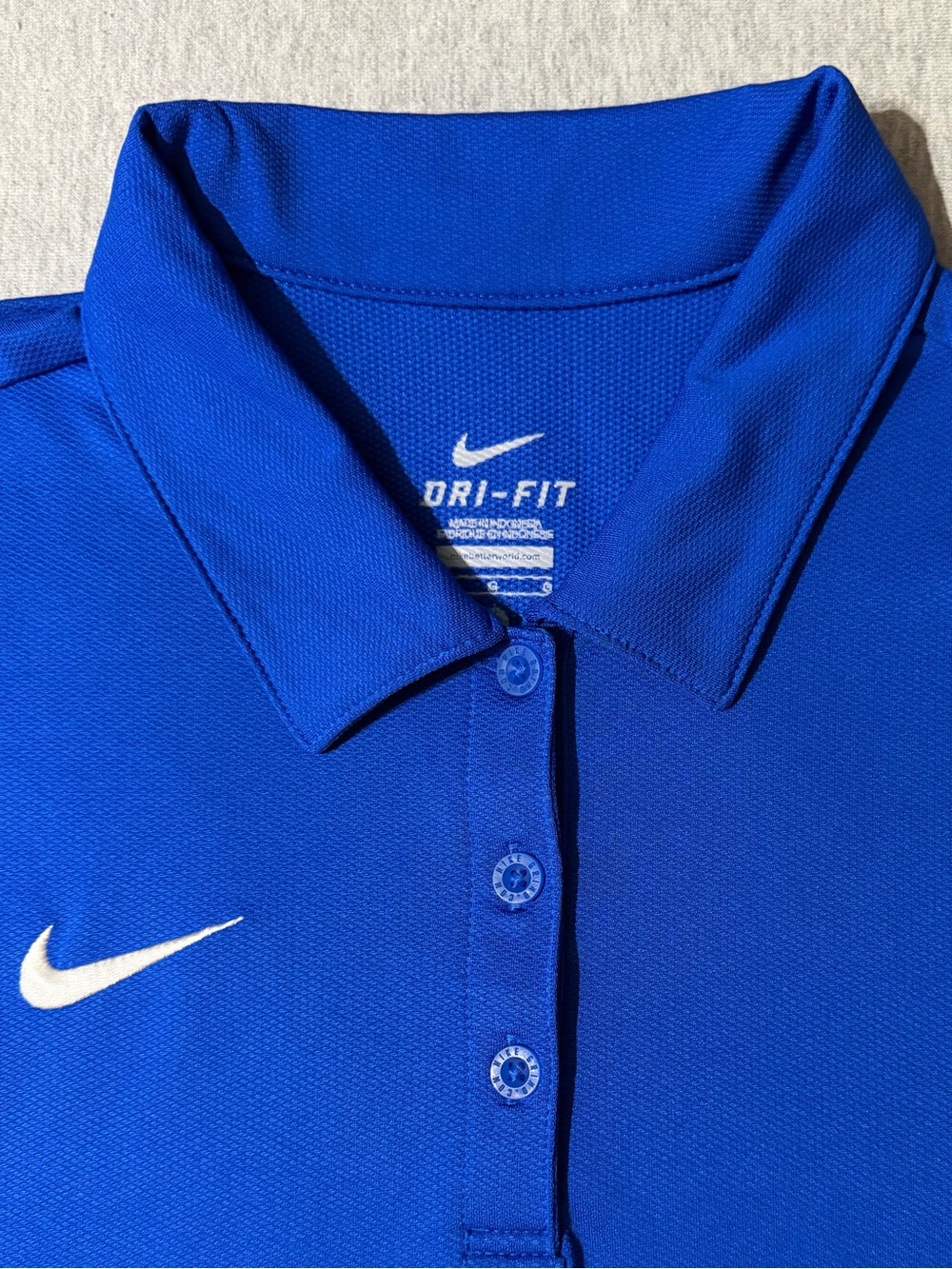 Women’s Nike Long Sleeve Dri-Fit Polo Shirt Royal Blue with White Swoosh Size L - Picture 2 of 4